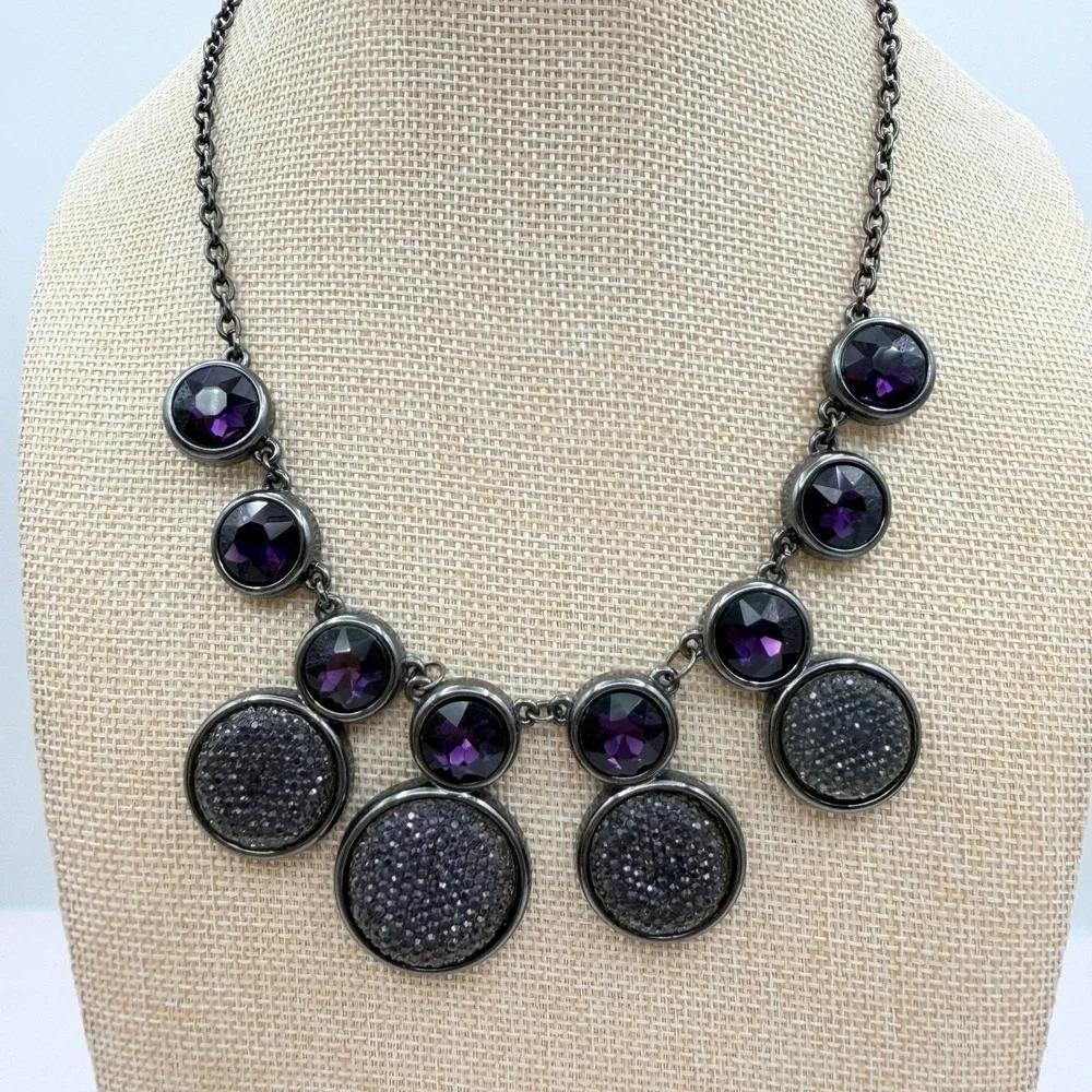 Vintage Y2K‎ Gunmetal Tone Bib Necklace Statement Boho Women's Classic Jewelry